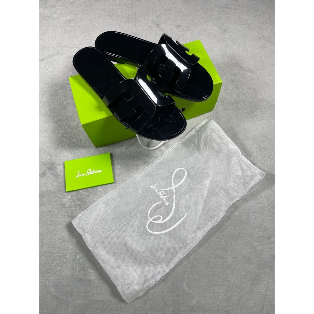 Sam Edelman Bay Jelly Slide Sandals Women's US 8 Black Jelly Logo Slip On Slides - Picture 3 of 14